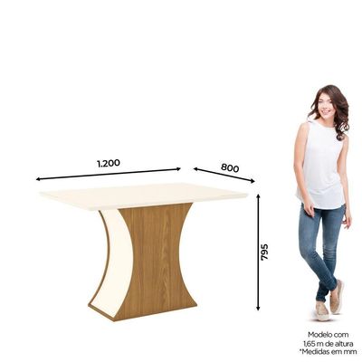 Mesa De Jantar Com Tampo Mdf E Vidro Canto Reto 120cm