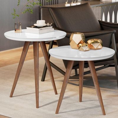 Conjunto 2 Mesas De Canto Sala Mdf Pés Palito Branco