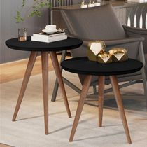 Conjunto Mesa Retrô Lateral E Apoio Preto Fosco