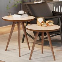 Conjunto Mesa Lateral Sofá Sala Pés Palito Off White Freijó