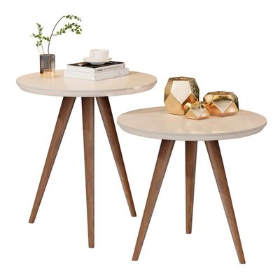 Conjunto Mesa Lateral Sofá Sala Pés Palito Off White
