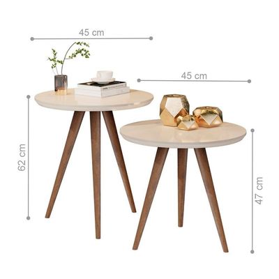 Conjunto Mesa Lateral Sofá Sala Pés Palito Off White