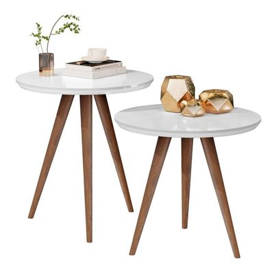 Kit Mesa De Apoio E Lateral Sofá E Sala Visita Branco