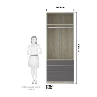 Guarda-roupa Solteiro 2 Portas 90 Cm Cinza Puro
