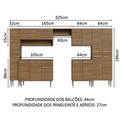 Armário De Cozinha Completa 325cm Rustic Emilly Madesa