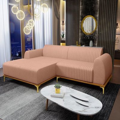 Sofá 255cm 4 Lugares Chaise Esquerdo Pés Gold C-105 Rosê
