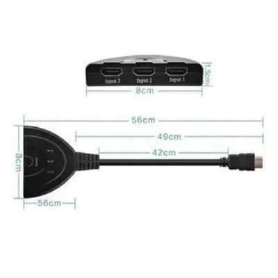 Hub Switch Divisor Hdmi 1x3 Com Rabicho Hdmi Macho 45cm