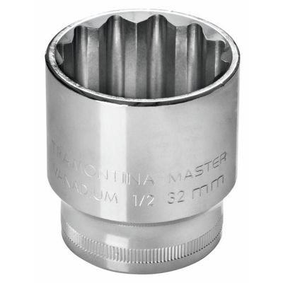 Soquete Estriado 32 mm encaixe 1/2" Tramontina em Aço Cromo Vanadio com Acabamento Cromado