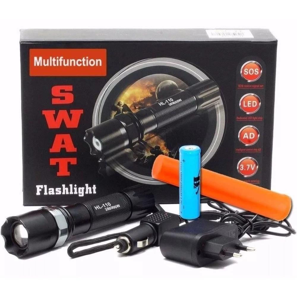 Lanterna Led Tatica Policial Swat com 2 Baterias
