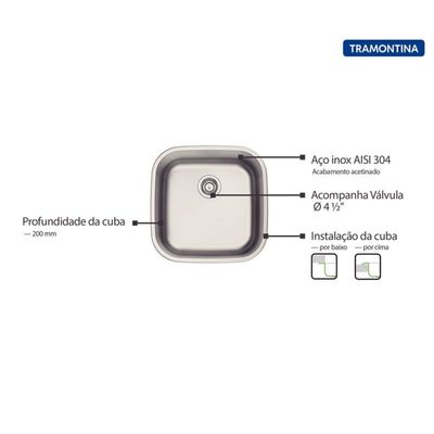 Cuba Retangular Inox Maxi 40X40 R9 Acetinado Tramontina