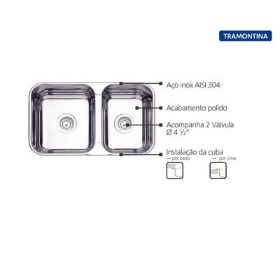 Cuba Isis Inox Polido 69x40 com 2 Cubas Tramontina