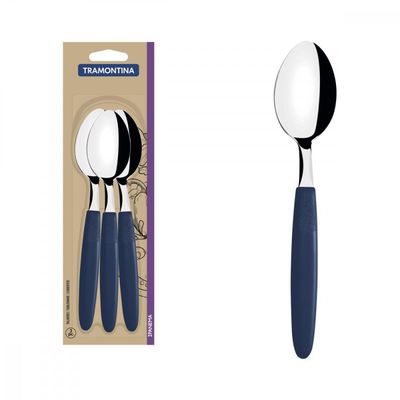 Conjunto Colheres Mesa Tramontina Ipanema Inox Cabo Azul 3Pç