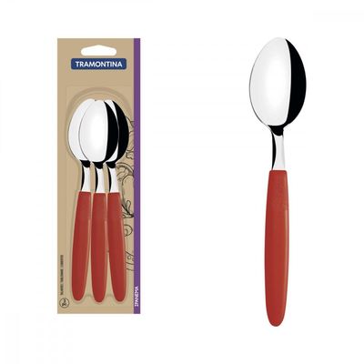 Conjunto Colheres Mesa Tramontina Ipanema Inox Vermelho 3 Pç
