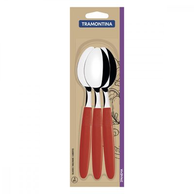 Conjunto Colheres Mesa Tramontina Ipanema Inox Vermelho 3 Pç