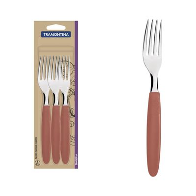 Conjunto Garfo Mesa Tramontina Ipanema Inox Cabo Goiaba 3 Pç