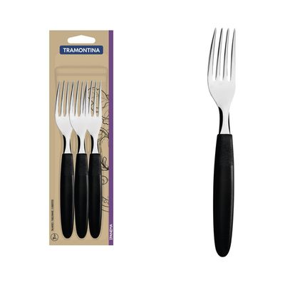 Conjunto Garfos Mesa Tramontina Ipanema Inox Cabo Preto 3 Pç