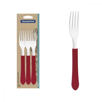 Conjunto Garfos Mesa Tramontina Leme Inox Cabo Vermelho 3 Pç