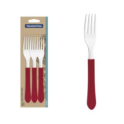 Conjunto Garfos Mesa Tramontina Leme Inox Cabo Vermelho 3 Pç