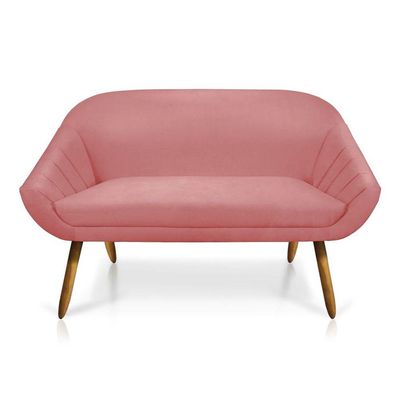 Kit 01 Namoradeira 02 Lugares E 01 Poltrona Giratória Giovana Suede Base Madeira Mm30 D'rossi Rose