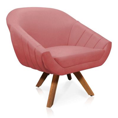 Kit 01 Namoradeira 02 Lugares E 01 Poltrona Giratória Giovana Suede Base Madeira Mm30 D'rossi Rose