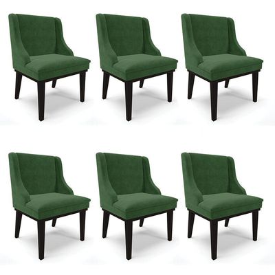 Kit 06 Cadeiras De Jantar Base Madeira Preto Verde