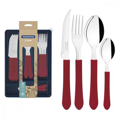 Faqueiro Tramontina Leme Inox Cabo Vermelho Gaveteiro 25 Pçs