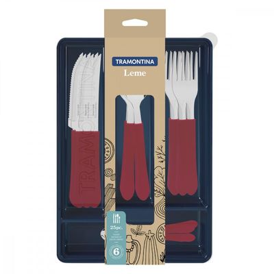 Faqueiro Tramontina Leme Inox Cabo Vermelho Gaveteiro 25 Pçs