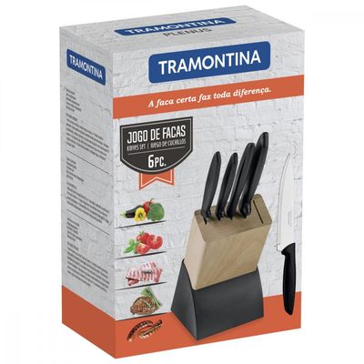 Jogo Facas Tramontina Plenus Inox Suporte Madeira 6 Peças