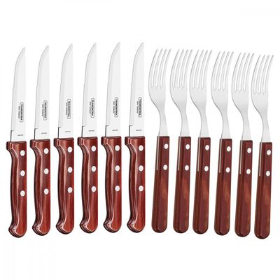 Jogo Talheres Jumbo Tramontina Churrasco Inox Polywood 12 Pç