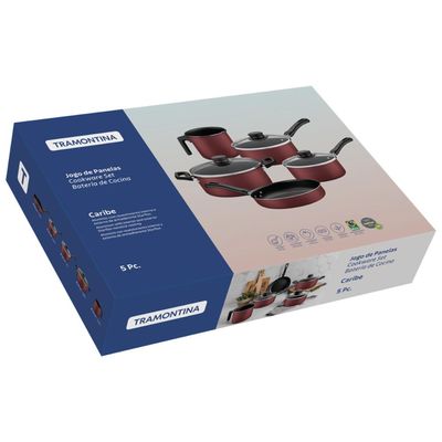 Jogo Panelas Tramontina Caribe Antiaderente Vermelho 05 Pçs