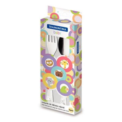 Jogo Talheres Infantil Tramontina Baby Inox Desenho 2 Peças