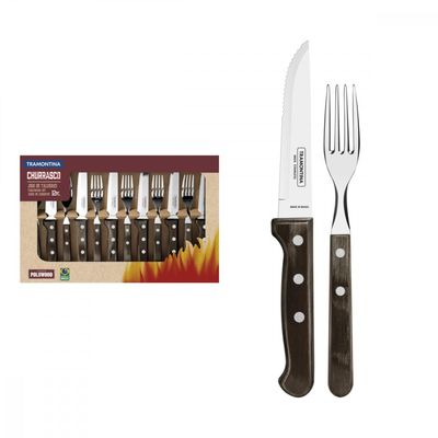 Jogo Talheres Jumbo Tramontina Churrasco Inox Polywood 12 Pç