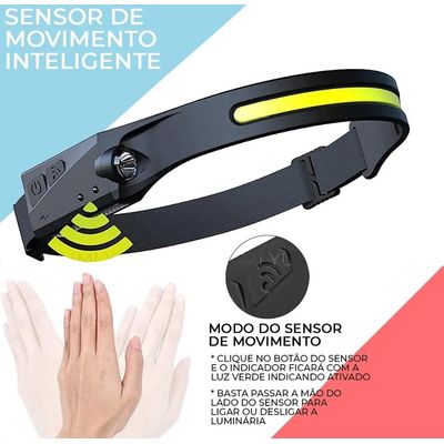 Lanterna Fita Led Cabeça Com Sensor de Movimento Liga Desliga - Camping Pesca Caça Bike
