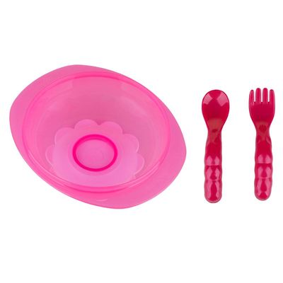 Kit Prato Bowl Dermiwil com Talheres Rosa