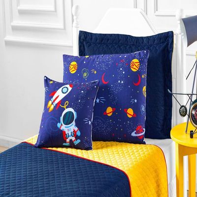 Cobre Leito Solteiro Astronauta Marinho E Amarelo 5pçs