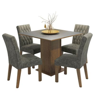 Conjunto Sala De Jantar Mesa Tampo Madeira 4 Cadeiras Madesa