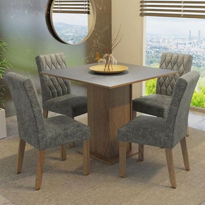 Conjunto Sala De Jantar Mesa Tampo Madeira 4 Cadeiras Madesa