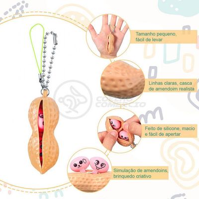 Chaveiro Amendoim Anti Stress de Apertar Sensorial Relaxa