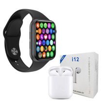 Kit 1 SmartWatch Preto Troca Pulseira + 1 Fone Bt i12 TWS
