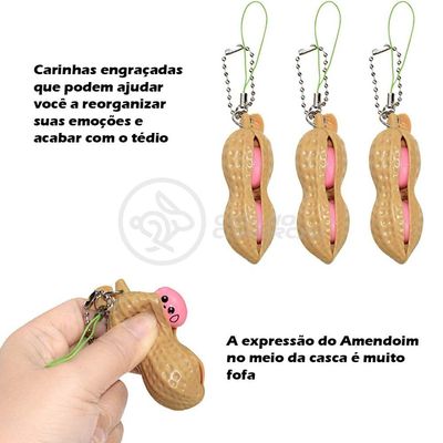 Chaveiro Amendoim Anti Stress de Apertar Sensorial Relaxa