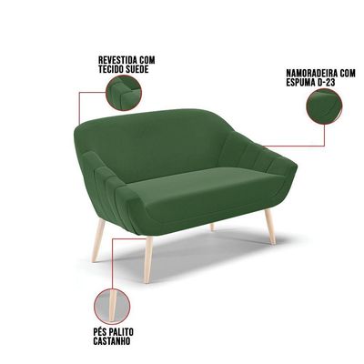 Kit 01 Namoradeira E 02 Poltronas Suede Natural Verde