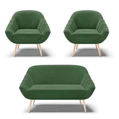 Kit 01 Namoradeira E 02 Poltronas Suede Natural Verde