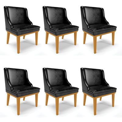 Kit 06 Cadeiras Liz Corano Base Fixa Madeira Castanho Preto