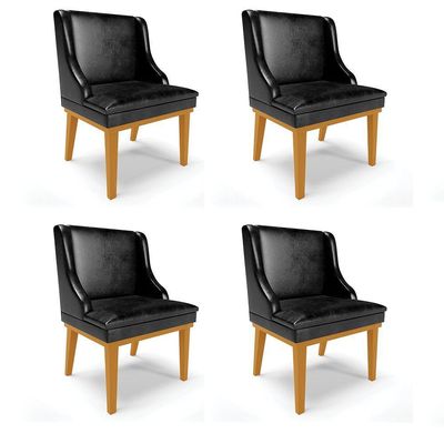 Kit 04 Cadeiras Liz Corano Base Fixa Madeira Castanho Preto