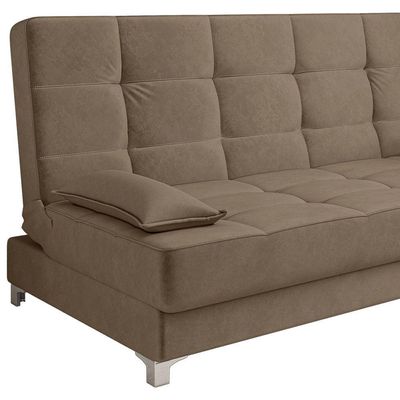 Sofá Cama 193 Cm Veludo Cappucino Pés Plástico Cromado