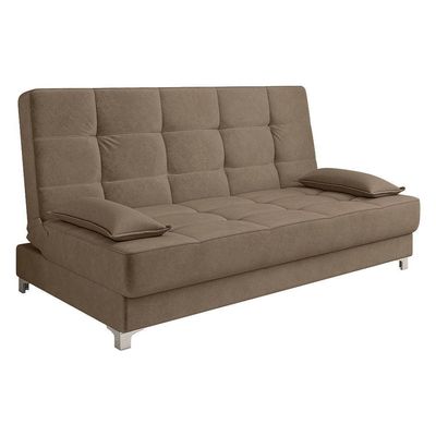 Sofá Cama 193 Cm Veludo Cappucino Pés Plástico Cromado