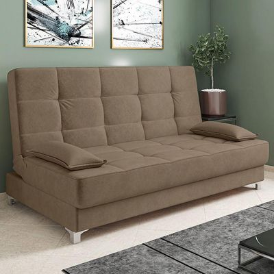 Sofá Cama 193 Cm Veludo Pés Plástico Cromado Cappuccino