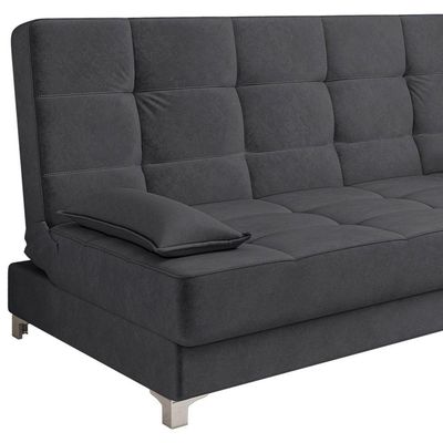 Sofá Cama 193 Cm Veludo Pés Plástico Cromado Grafite