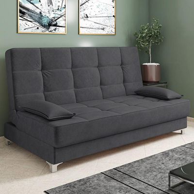 Sofá Cama 193 Cm Veludo Pés Plástico Cromado Grafite
