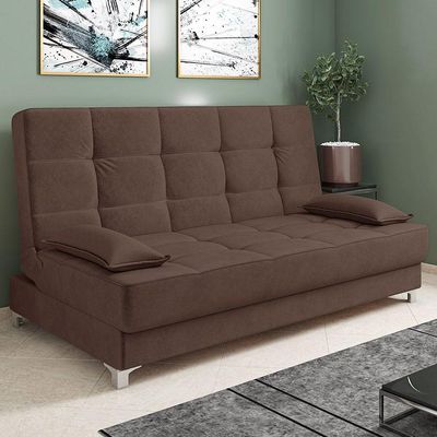 Sofá Cama Equador 193 Cm Veludo Marrom Pés Plástico Cromado
